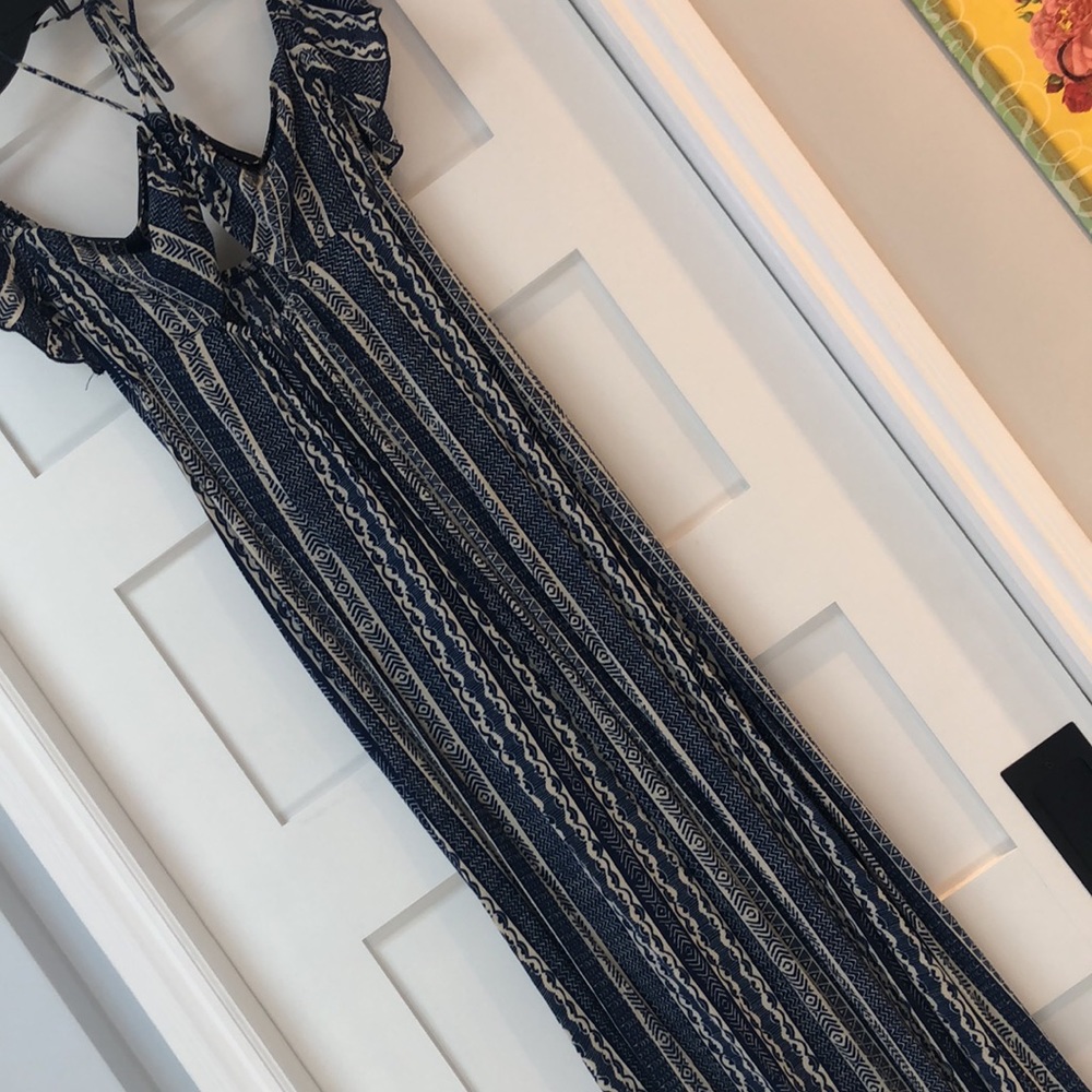 🆕Maxi Summer Blues Off-shoulder Boho Chic spring/summer dress! Ivory/blue! M - Picture 4 of 14